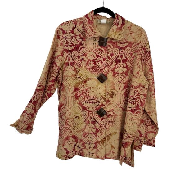 Painted Pony Jackets & Blazers - Painted Pony Linen Topper Jacket Boxy Small Boho Batik Print Big Button Artsy